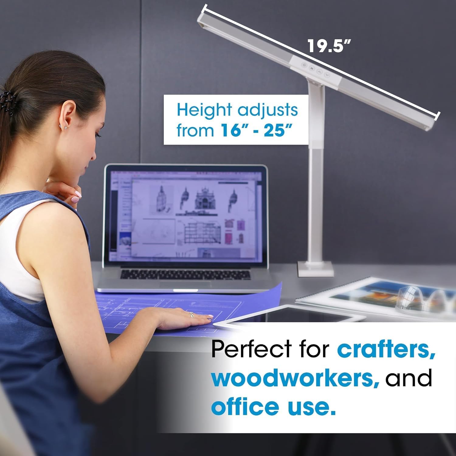 OttLite Extra Wide Area LED Clamp Lamp, Clearsun, Silver, Shipper
