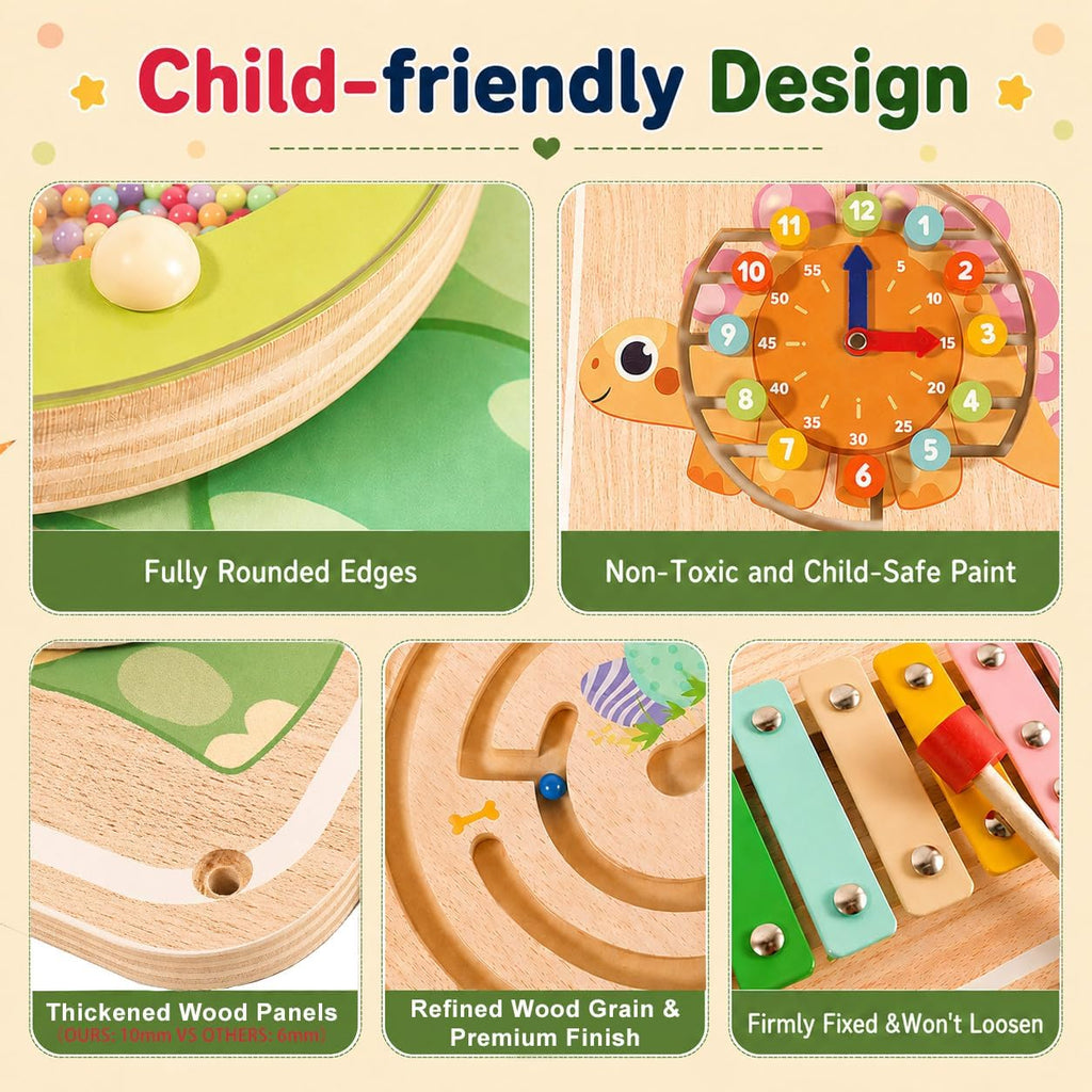 Montessori Wall Activity Busy Board for Toddlers 1-5, Wooden Sensory Wall Panel & Busy Board Wall Toys, Space-Saving Activity Wall for Independent Play, Playroom, Daycare & Classroom