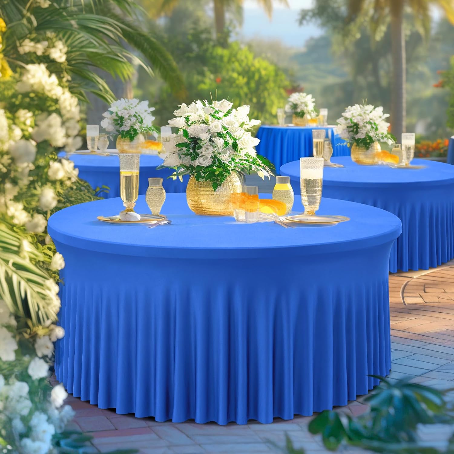 6 Pack Spandex Royal Blue Round Table Cloths for 60 inch Table, Wrinkle Free 120 inch Tablecloths Stretchy Round Tablecovers for Wedding Birthday Parties Banquet