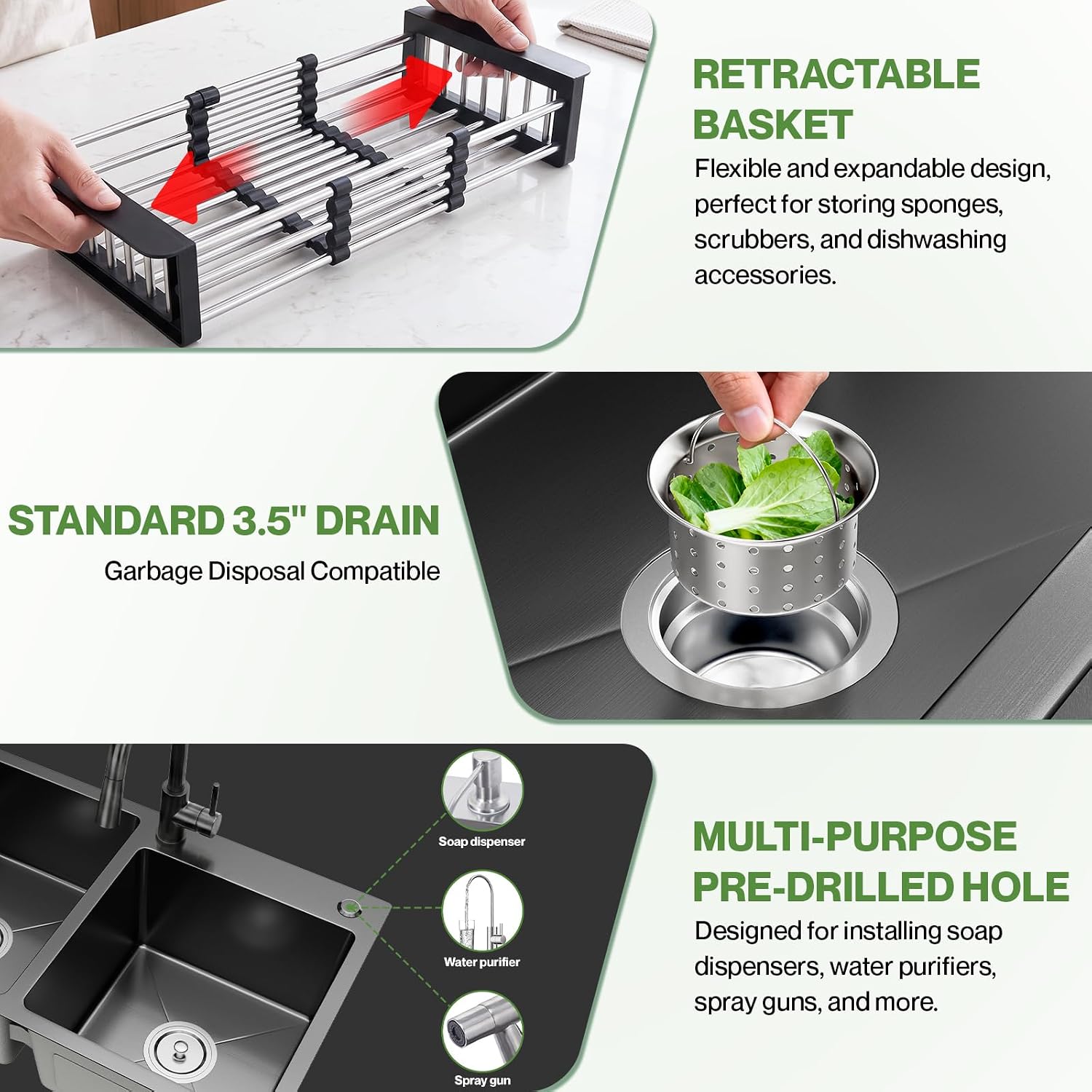 31' x 18' Black Double Bowl Kitchen Sink, Drop-in/Topmount 304 Stainless Steel Sink with Nano Coating & Accessories Set