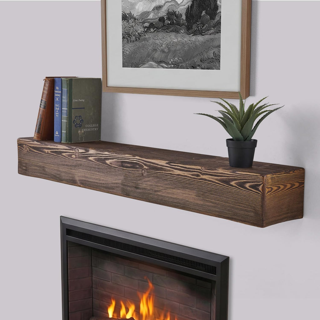Handmade Fireplace Mantel Shelf, Extra Wide Rustic Wood Mantles for Over Fireplace, Wall Mounted Floating Mantel Shelves for Living Room Decor (Light Walnut, 72 inches)