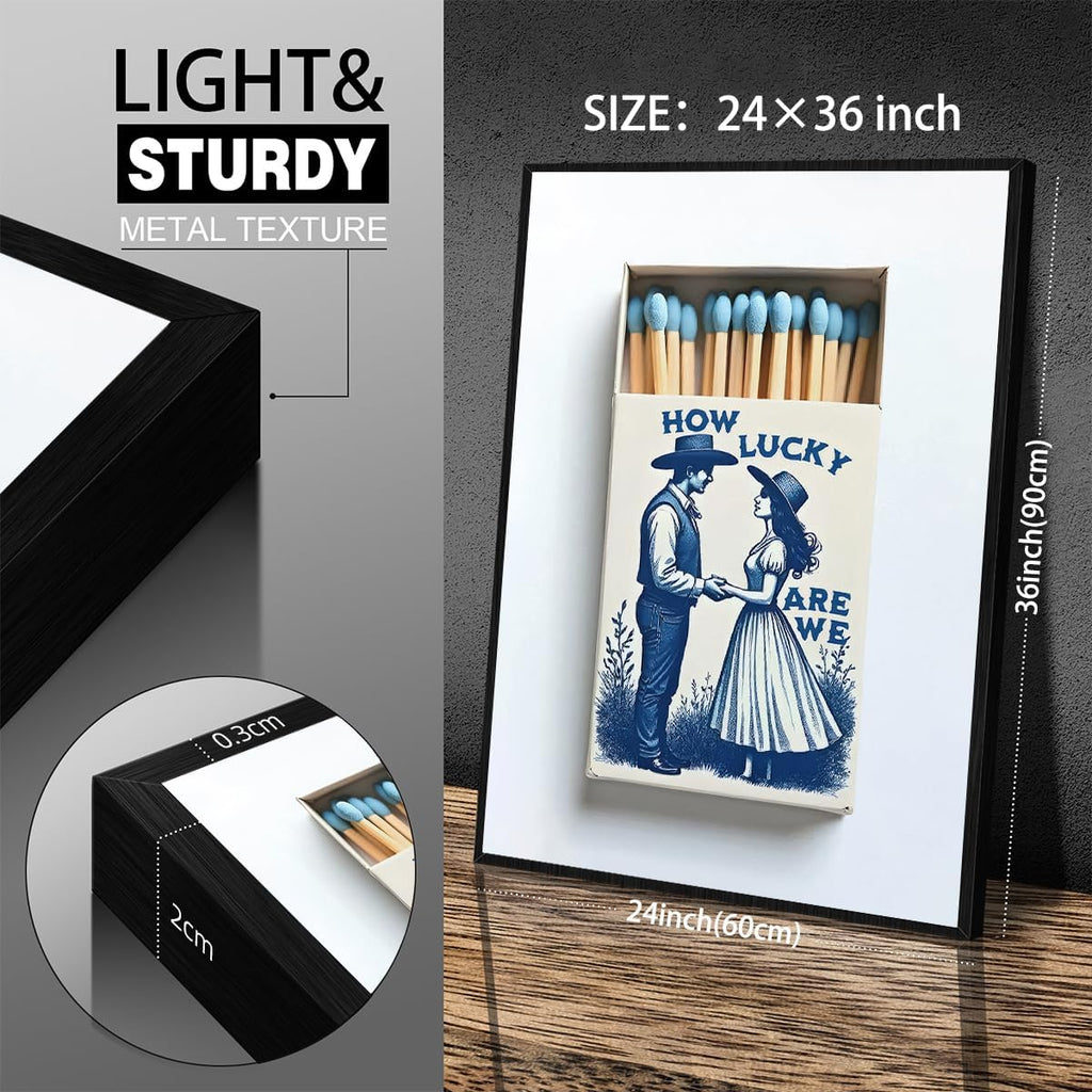 How Lucky Are We Wall Art Blue Matchbooks Poster 24x36 inch Black Framed Preppy Coastal Cowgirl Prints Romantic Valentines Day Decorations Living Room Bedroom Wall Decor