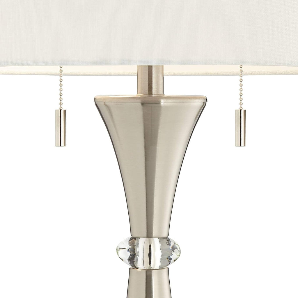 360 Lighting Rachel Art Deco Style 3-Way Table Lamps 28' Tall Set of 2 with Table Top Dimmers Concave Column Silver Metal White Fabric Drum for Living Room Bedroom House Bedside Nightstand