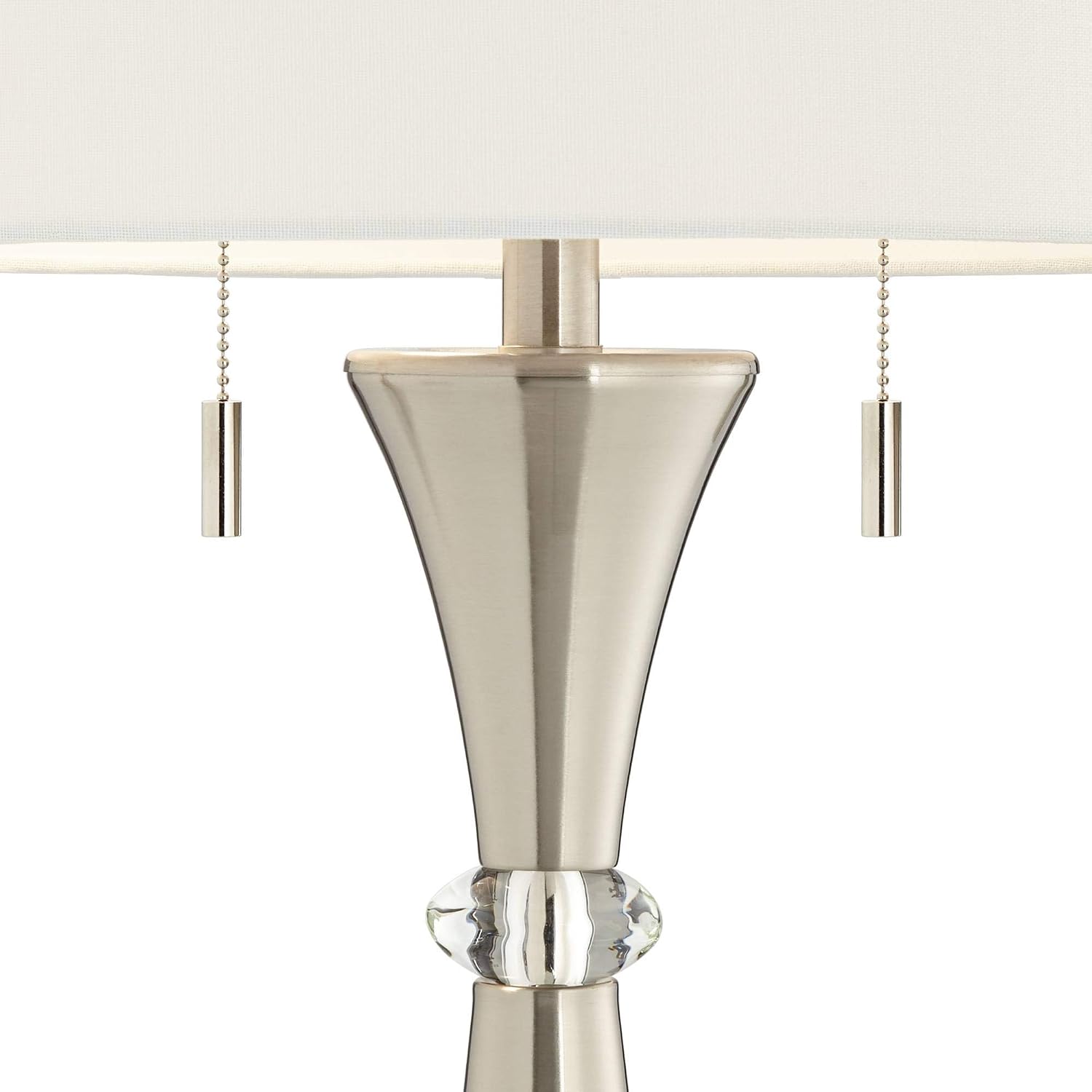 360 Lighting Rachel Art Deco Style 3-Way Table Lamps 28' Tall Set of 2 with Table Top Dimmers Concave Column Silver Metal White Fabric Drum for Living Room Bedroom House Bedside Nightstand