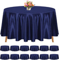 12 Pack 120 Inch Round Tablecloth, Navy Blue Satin Fabric Table Cloth for Round Tables, Wrinkle Resistant Washable TableCover Bright Silk Table Clothes for Wedding Party Dining Tables Banquet