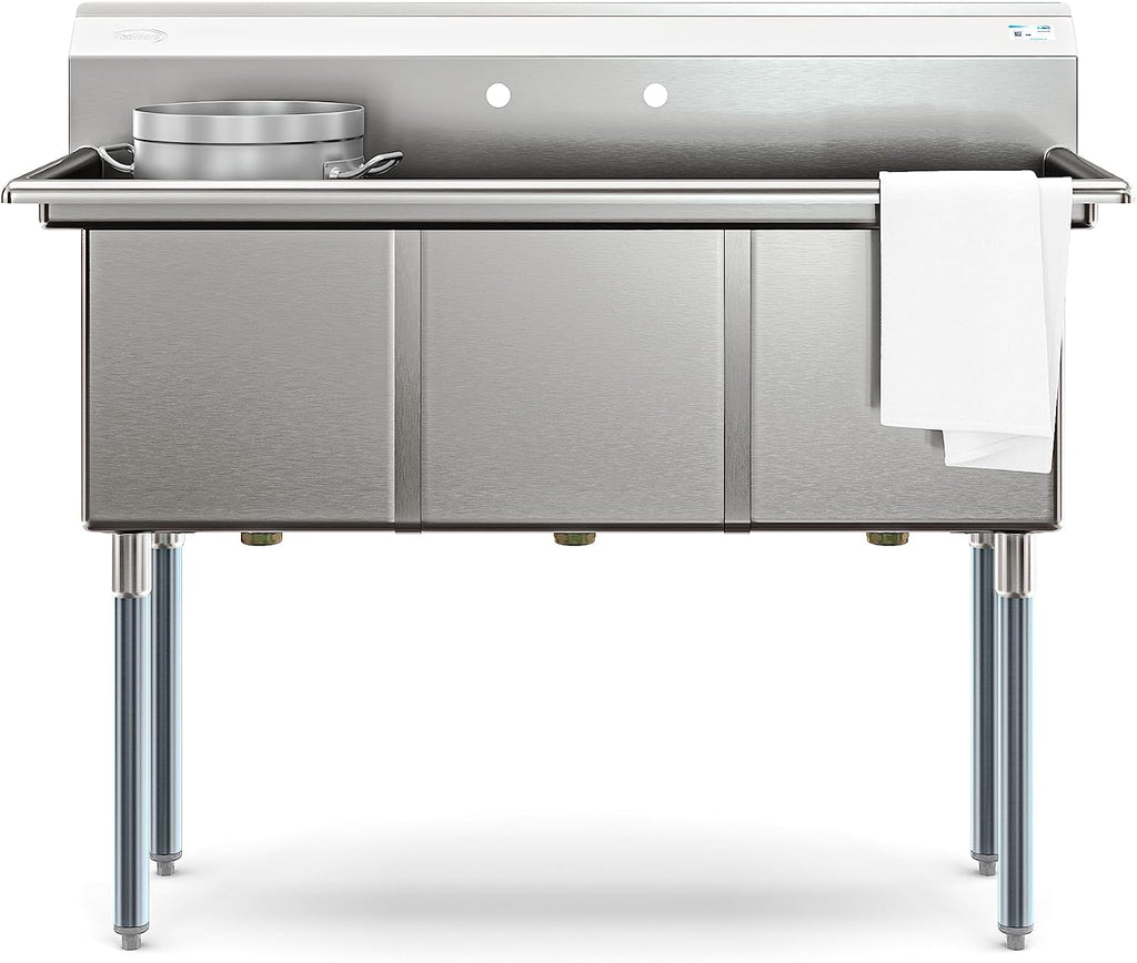 KoolMore 51 in. Three Compartment 18-Gauge Stainless-Steel NSF Commercial Kitchen Sink, Bowl Size 15x15x14, with Three Basins and Pre-Drilled Faucet Holes for Restaurants and Cafes (KM-SC151514-N3)