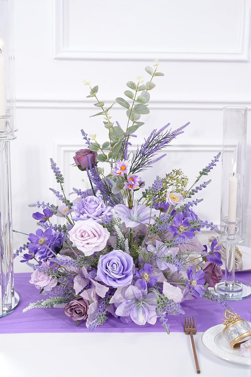 2pcs Purple Free Standing Flowers Ball Bouquet Artificial Rose Arrangements Balls for Wedding Centerpieces Tables Chair Aisle Runner Flowers Decorations