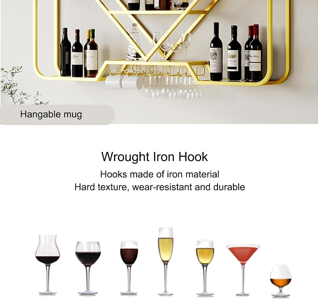 Wine Rack Floating Bar Shelves Wall Mounted Liquor Shelf with LED Light Liquor Bottle Display Shelf with Wine Glass Rack for Liquor Bottles for Home Bar Living Room Restaurant Cafe Kitchen(Black,100cm