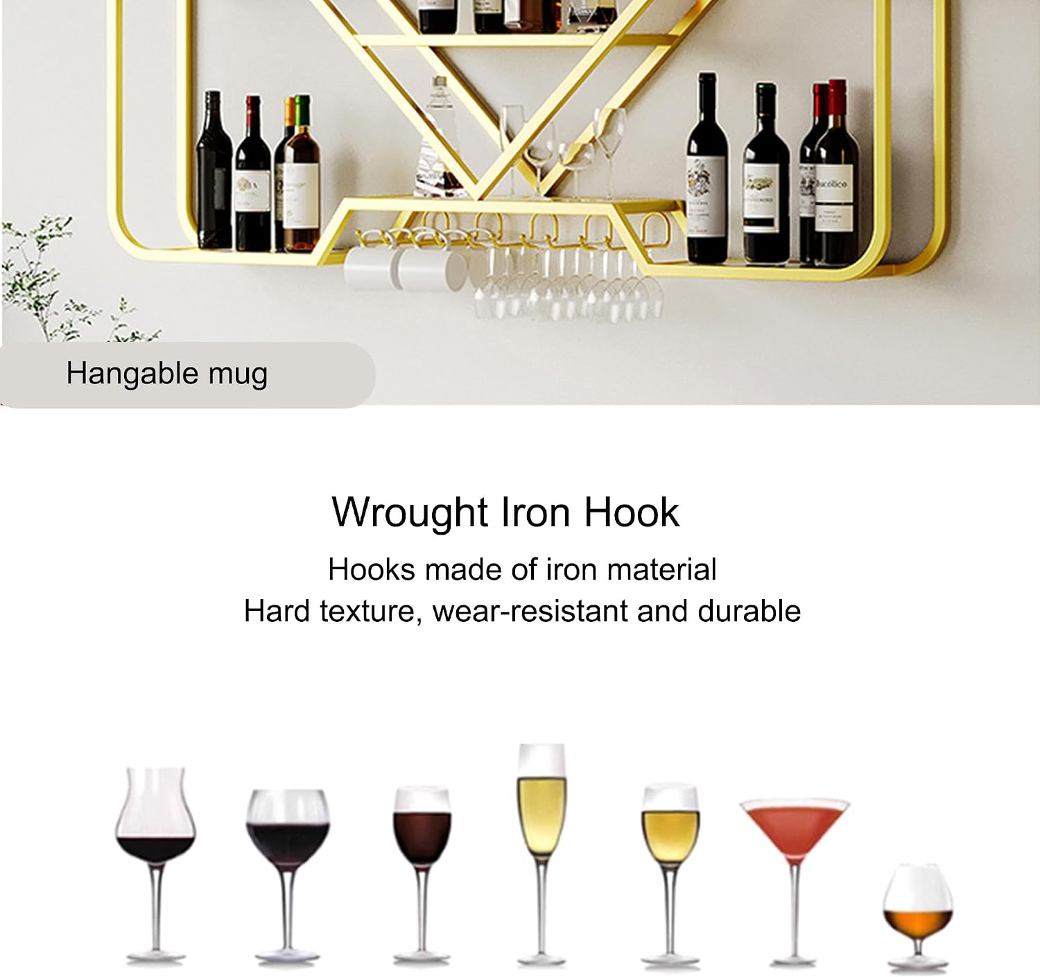 Wine Rack Floating Bar Shelves Wall Mounted Liquor Shelf with LED Light Liquor Bottle Display Shelf with Wine Glass Rack for Home Bar Living Room Restaurant Cafe Kitchen (Black, 120cm)