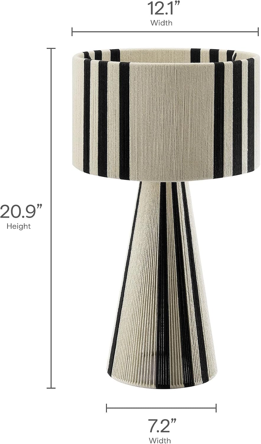 Modway Gia Vintage Modern Cotton Thread Table Lamp in Black - Unique Retro Boho Accent Lamp with Metal Base and Repeating Stripes Design