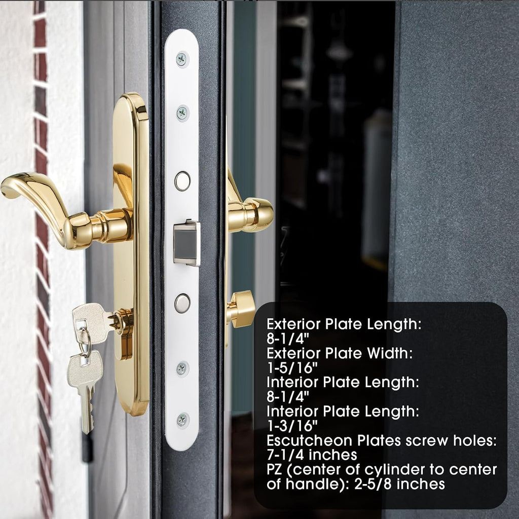 MaxxGeek Storm Door Handle Accessory Set fit Pella Storm Door Handle Replacement Part, with Key and Lock Cylinder (Polished Gold)