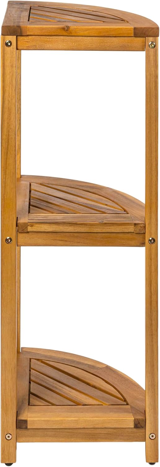 Eyely FHS1000A Etsim 33' Classic Minimalist 3-Tier Acacia Wood Freestanding Bathroom Corner Shelf, Shower Organizer, Storage Rack for Bath, Office, Kitchen Desktop, Natural