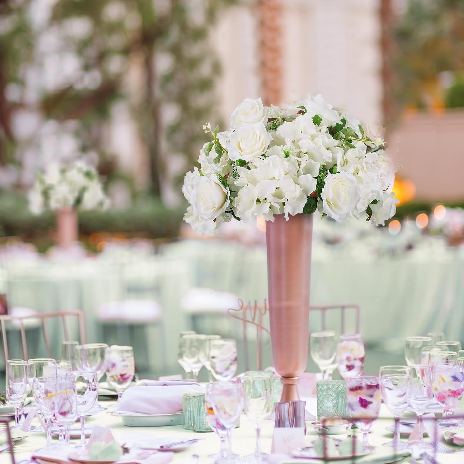 BLOSMON Artificial Flower Balls Wedding Centerpieces 6 Pcs 14.2' Large White Fake Flowers Rose Hydrangea Ball Arrangement Center Pieces for Table Silk Floral Bouquet for Wedding Party Home Decor