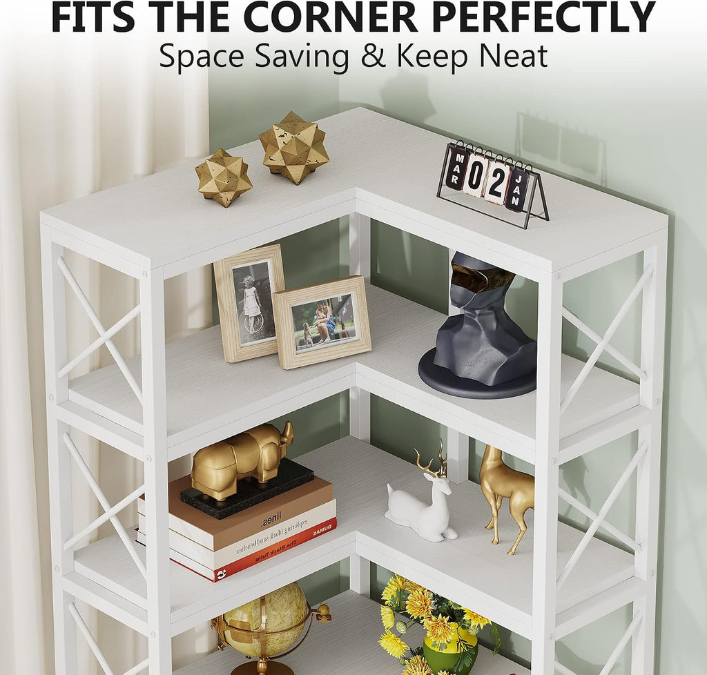 Tribesigns 7-Shelf Corner Bookshelf,Large Modern Corner Bookcase, 7-Tier Tall Corner Shelf Storage Display Rack with Metal Frame for Living Room Home Office (White)