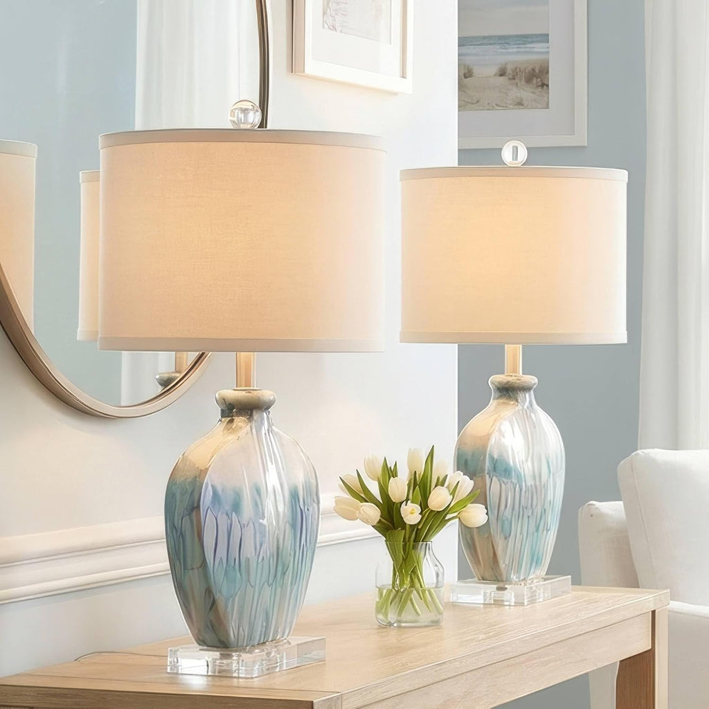 Possini Euro Design Mia Coastal Modern Style Table Lamps 25' High Set of 2 Ceramic Blue Drip Off White Shade Decor for Living Room Bedroom Beach House Bedside Nightstand (Colors May Vary)