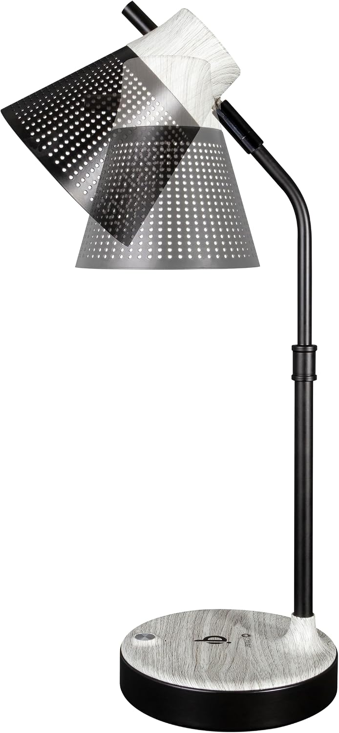 OttLite Wellness Series Wireless Charging LED Table Lamp, Black with Grey Woodgrain Accents,Touch Activated Controls, Flexible Neck, ClearSun LED Light, for Work, Study, Reading…
