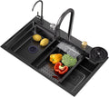 JATIBOSH Stainless Steel Kitchen Sink Single Bowl Sink with Drain Tray Drop in Undermount Handmade Rectangle Workstation Sink with Cutting Board (Color : BK, Size : 68x45CM)