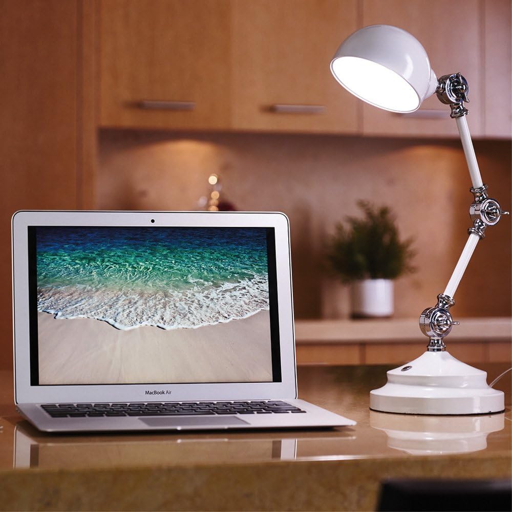 OttLite Revive LED Desk Lamp, White – 3 Brightness Settings, Touch Activated Controls, Three Adjustable Knobs, USB Charging Port, ClearSun LED Technology