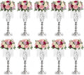 Metal Flower Stands with Crystal Beads - Wedding Centerpieces for Table Decorations, Elegant Metal Flower Arrangement Stands, Flower Vases for Wedding Party Celebration Home Decor (Silver-10pcs)