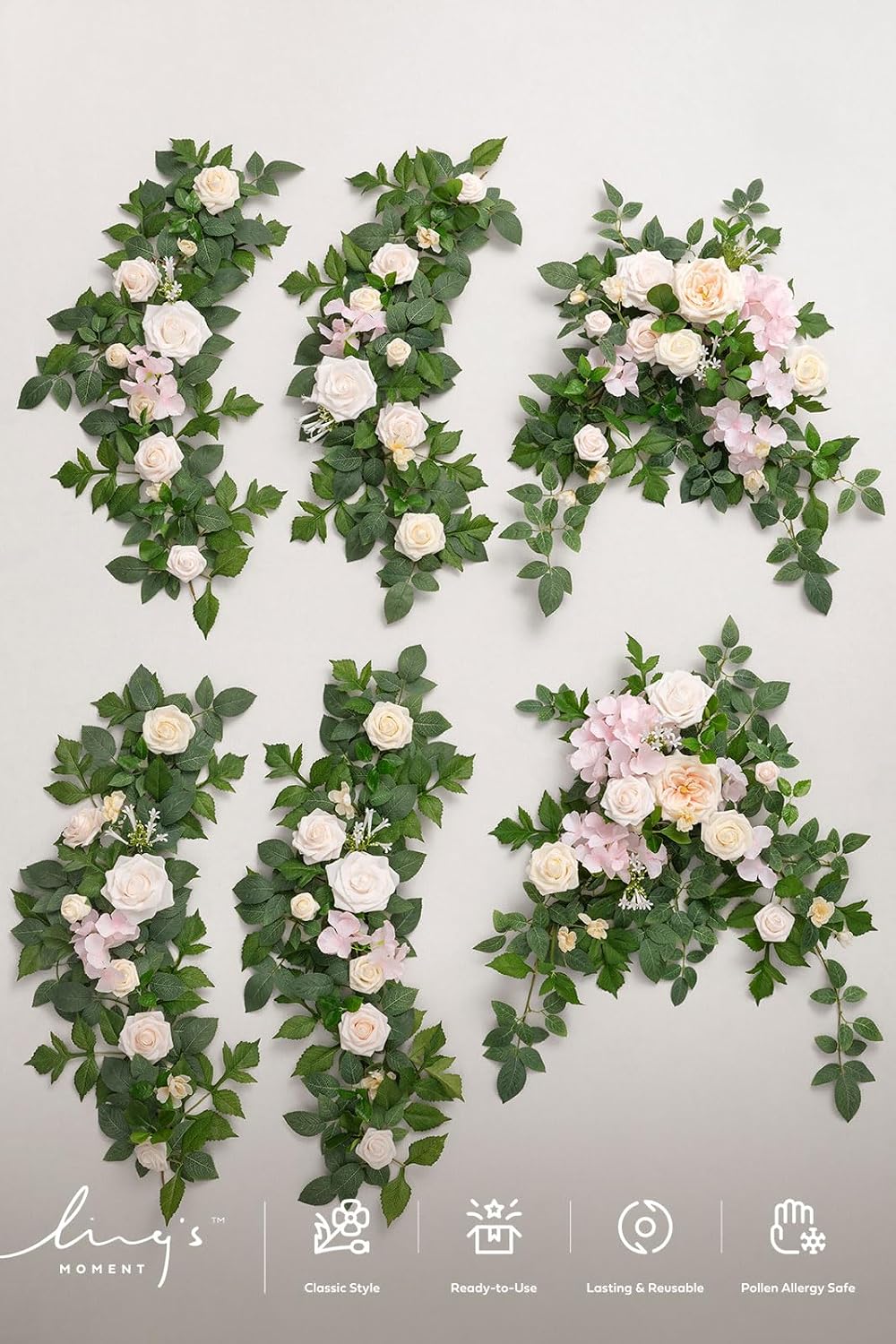 Ling's Moment 9FT Spring Flower Garland for Backdrop Decorations - Wedding Arch Flowers, Eucalyptus & Rose, Artificial Floral Garland for Mantel - Sweetheart Table Decor for Reception, Cream