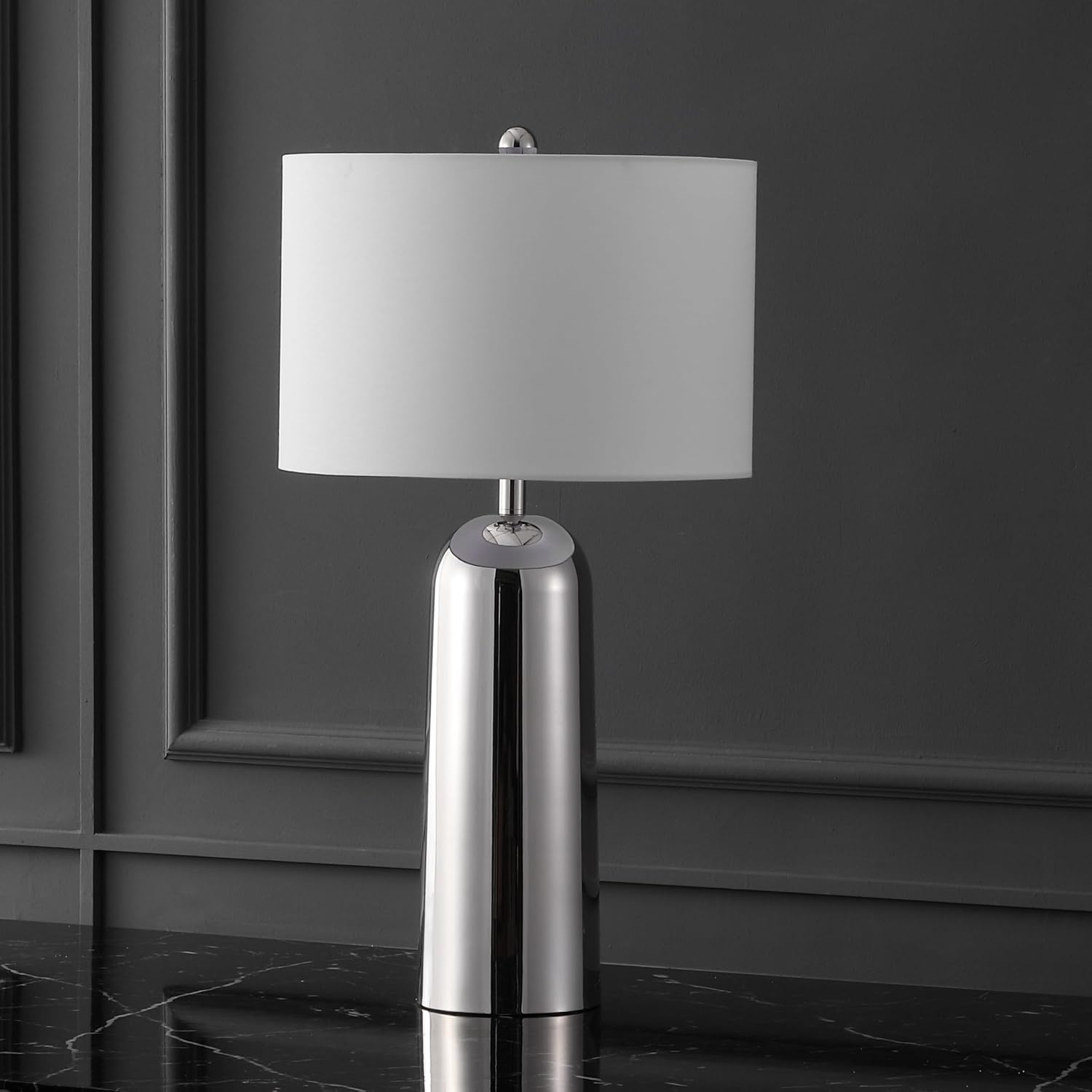 SAFAVIEH Couture Lighting Collection Chadric Silver/White 29-inch Table Lamp for Bedroom Living Room Home Office Desk Nightstand (LED Bulb Included)