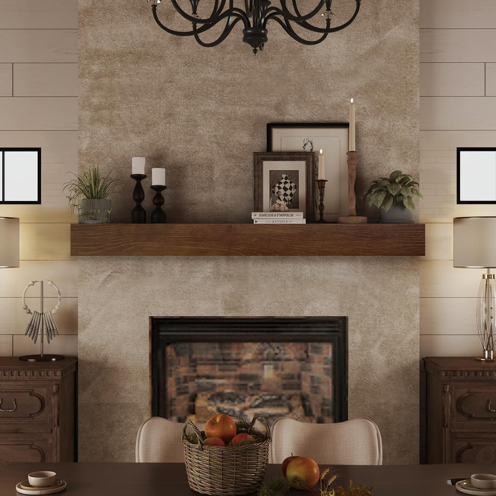 Fireplace Mantel 60inch - Solid Wood Mantel Shelf with Hidden Brackets | Floating Mantle Shelves Decor for Wall,Bedroom,TV,Livingroom(Brown