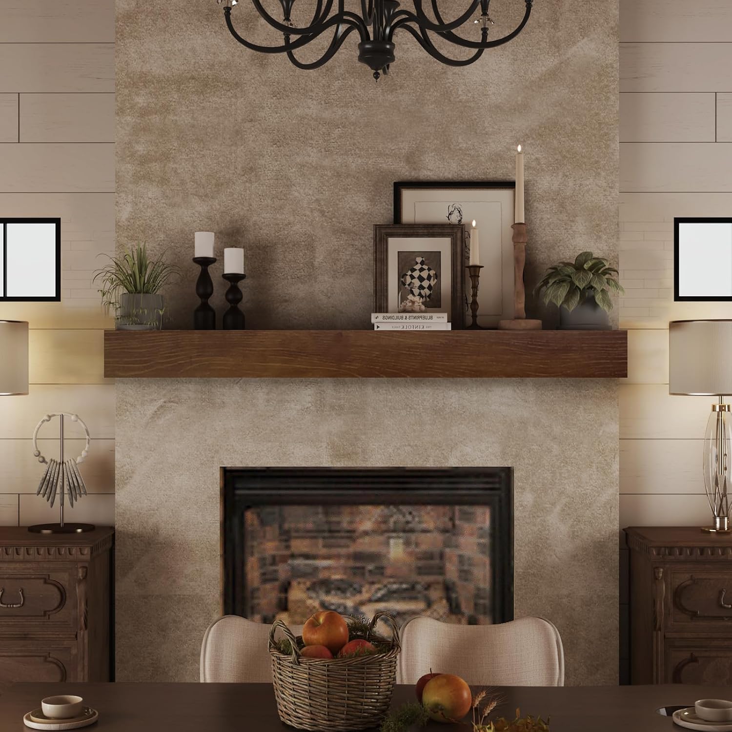 Fireplace Mantel 60inch - Solid Wood Mantel Shelf with Hidden Brackets | Floating Mantle Shelves Decor for Wall,Bedroom,TV,Livingroom(Brown