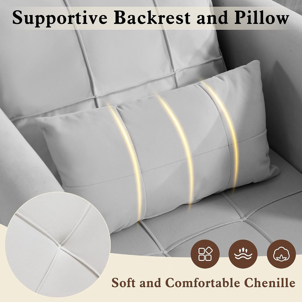 90' Convertible Sofa Chair Bed, 4 in 1 Pull Out Sleeper Chair, Adjustable Backrest Recliner with USB Port, Bottom Storage Basket, Folding Side Table, Lounge Sofa for Living Room Apartment Small Place