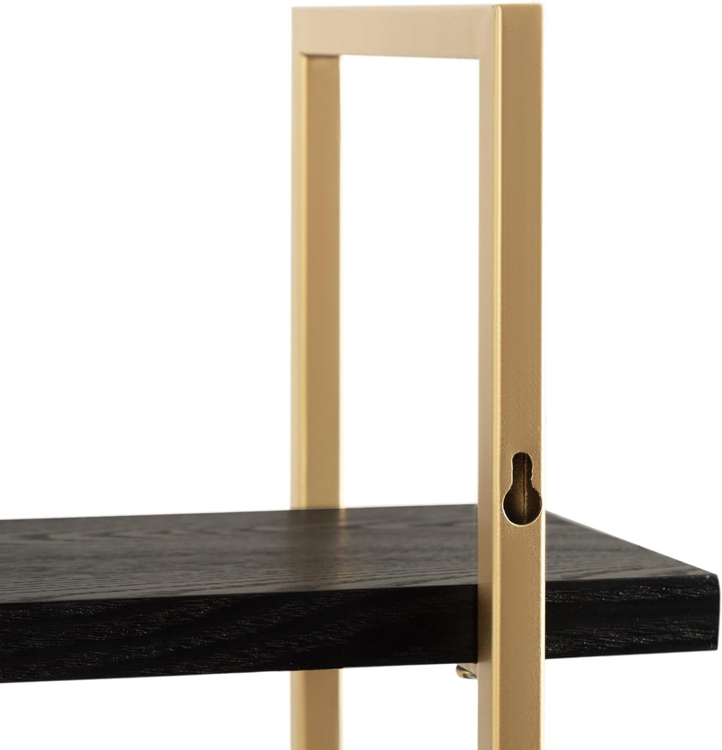 Kate and Laurel Leigh Modern 3 Tier Wall Shelf; 20 x 7 x 30; Black and Gold; Decorative Contemporary Glam Multi-Tiered Shelf Wall Organizer for Storage and Display