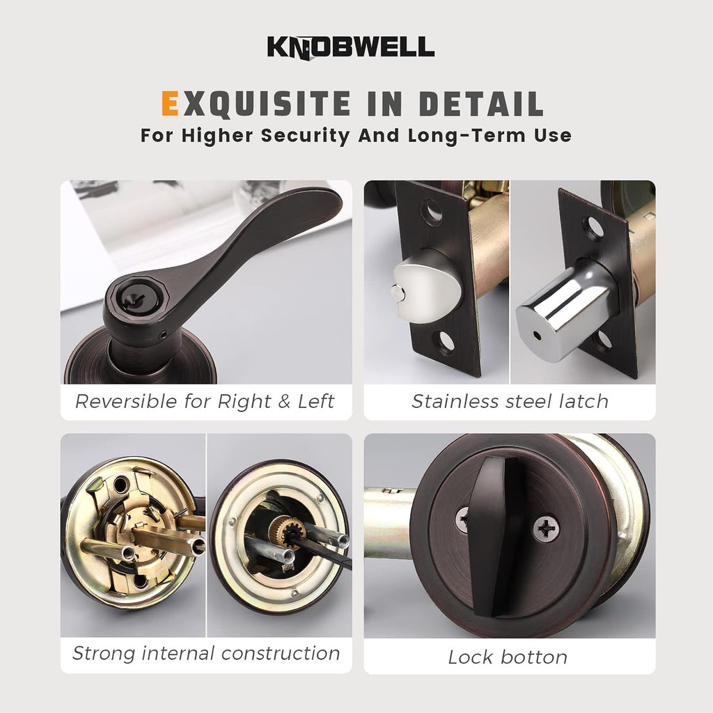 KNOBWELL 3 Pack Entrance Lever Door Handle Exterior Door Handle Single Cylinder deadbolt Set Keyed Alike Combo Locking Door Lever, Oil Rubbed Bronze