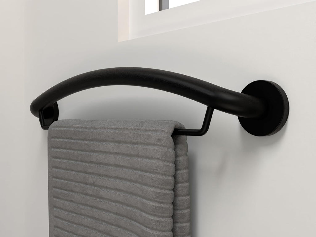 HEALTHCRAFT Plus Towel Bar & Grab Bar 24', ADA Safety - Matte Black, 500 Lbs