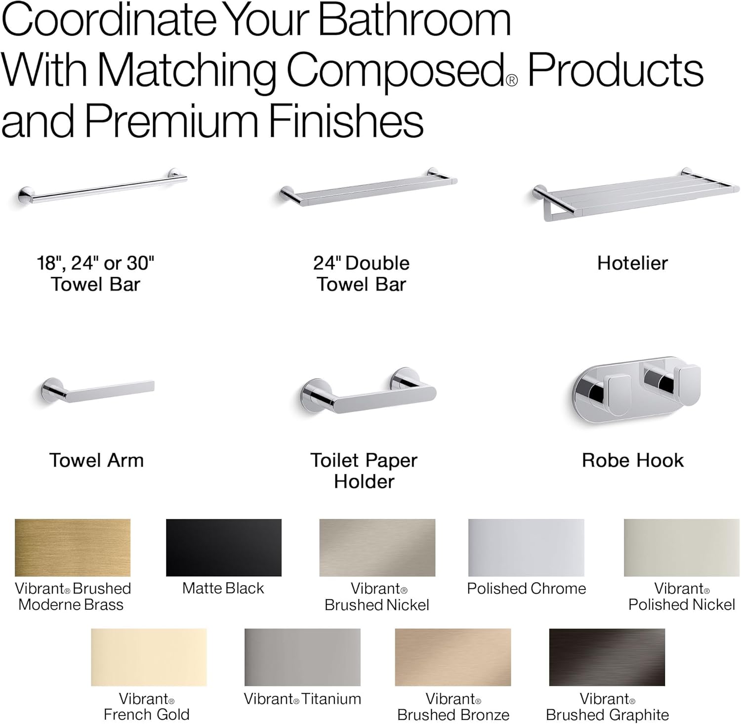 Kohler 73142-BN Composed® 24' Towel bar, Vibrant Brushed Nickel