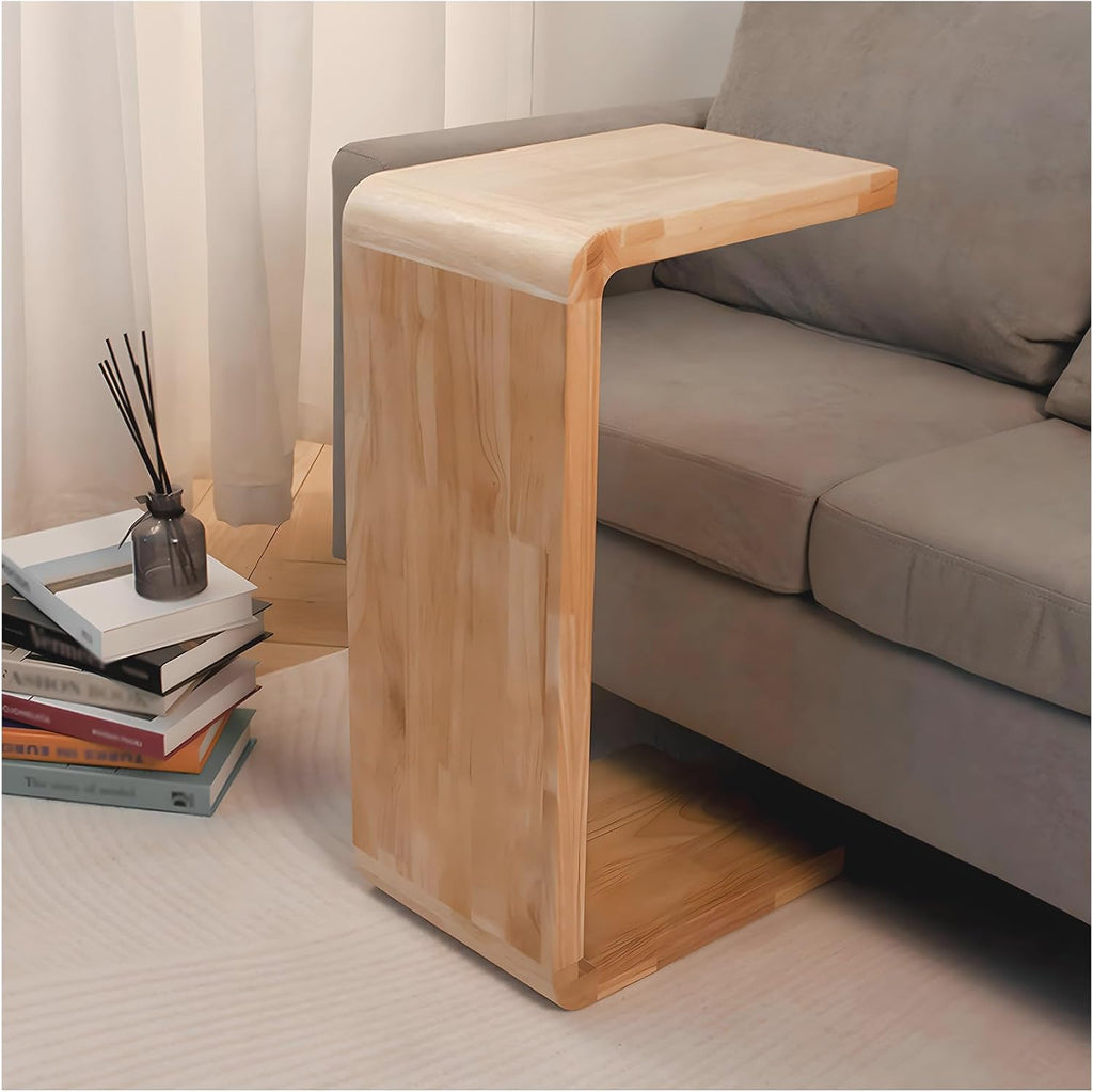 C-Shaped Side Table, Solid Wood End Table for Couch Sofa and Bed, Wooden C Tables for Living Room Bedroom, Small Snack Tray Table for Space Saving (1, 27.2' H-Black)