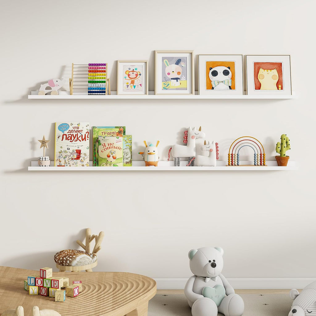 Dreamland Picture Ledge Shelf for Wall, Floating Shelves Set of 2,72 inch Long Floating Shelves with Lip for Living Room,Bedroom,Bathroom,Kitchen,White