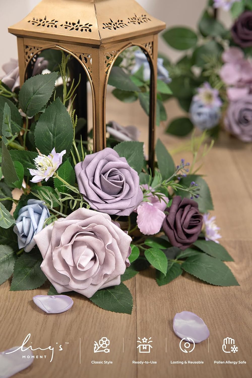 Ling's moment 6Pack 2ft Artificial Flowers Garland Dusty Rose Lantern Flower Centerpieces Lilac & Gold Wedding Aisle Decor Chair Flowers Arch Floral for Signs DIY Table Wall Window Cake Decoration
