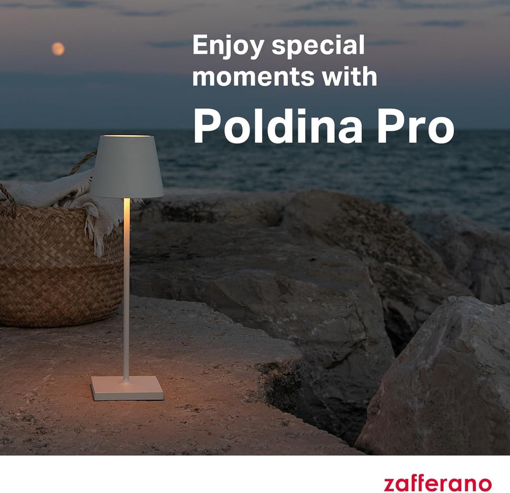 Zafferano, Poldina Pro Lamp, Rechargeable Cordless Table Lamp with Touch Controls, Suitable for Indoor and Outdoor, Dimmer, 2200-3000 K, Height 14.9 Inches, Orange Color