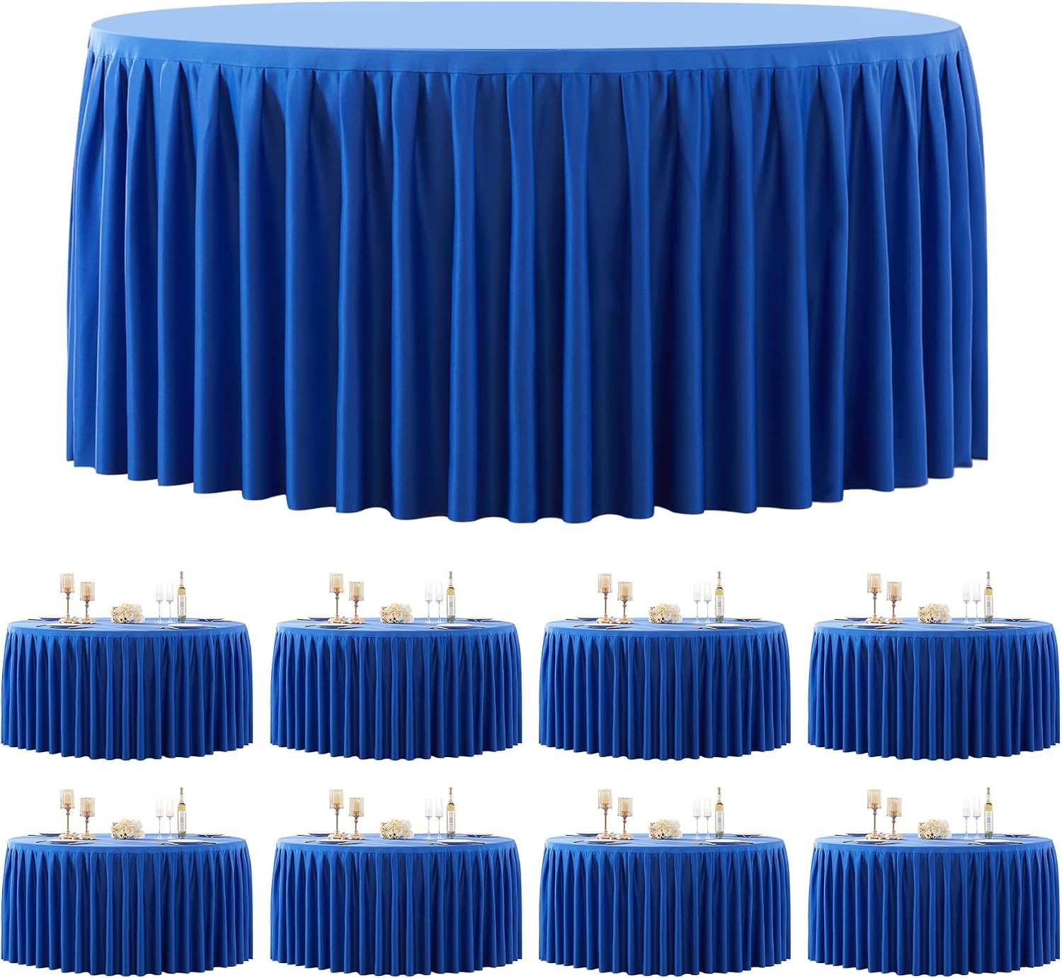 8 Pack Royal Blue Round Tablecloth 60 inch Stretch Spandex Fitted Table Cloth 5FT Round Banquet Tablecloths Wrinkle Free Table Cover Stitch Circle Tablecloth with Ruffle Skirt for Party Wedding