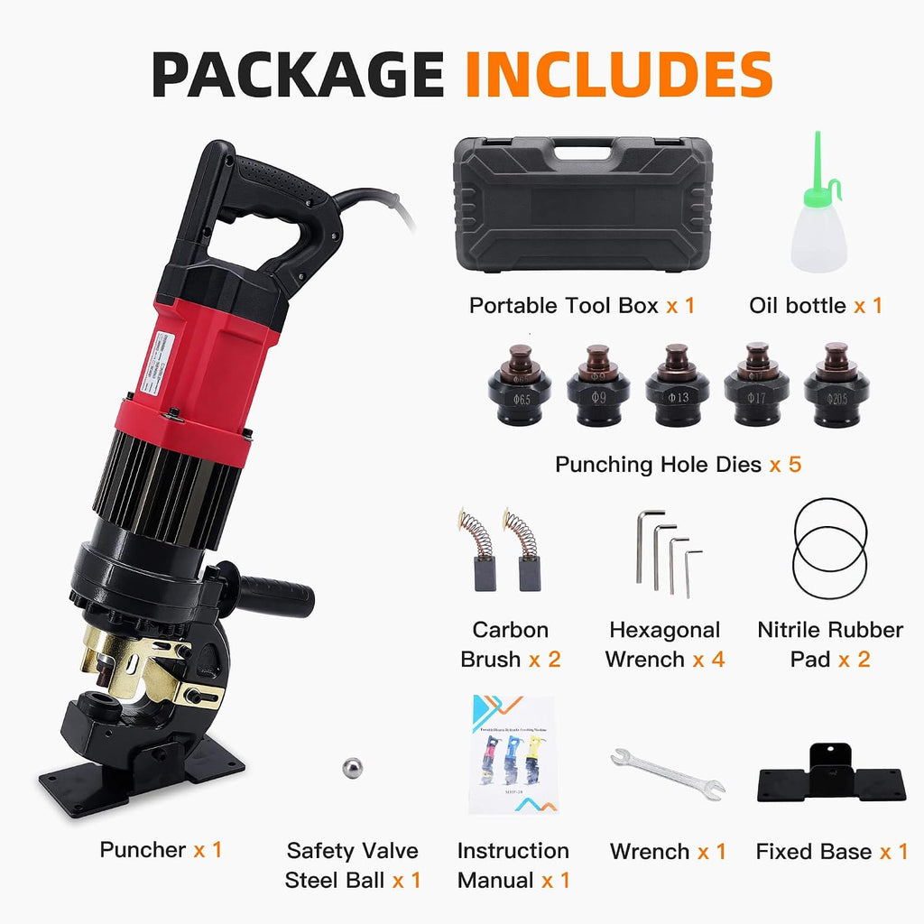 1400W Electric Hydraulic Hole Puncher, 22T Heavy Duty Metal Punching Machine Steel Hole Puncher MHP-20 with 5 Dies Φ1/4' 3/8' 1/2' 11/16' 13/16'- 110V Portable Hydraulic Hole Punch for Steel