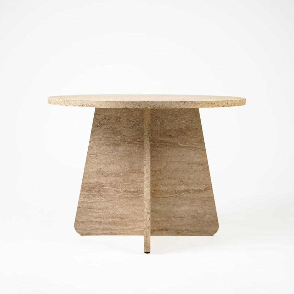 Travertine Efect 22.8 Inches Diameter Coffee Table Modern Side Table for Living Room Accent Table for Sofa or Bedroom (22.8x22.8x16.5 inches)