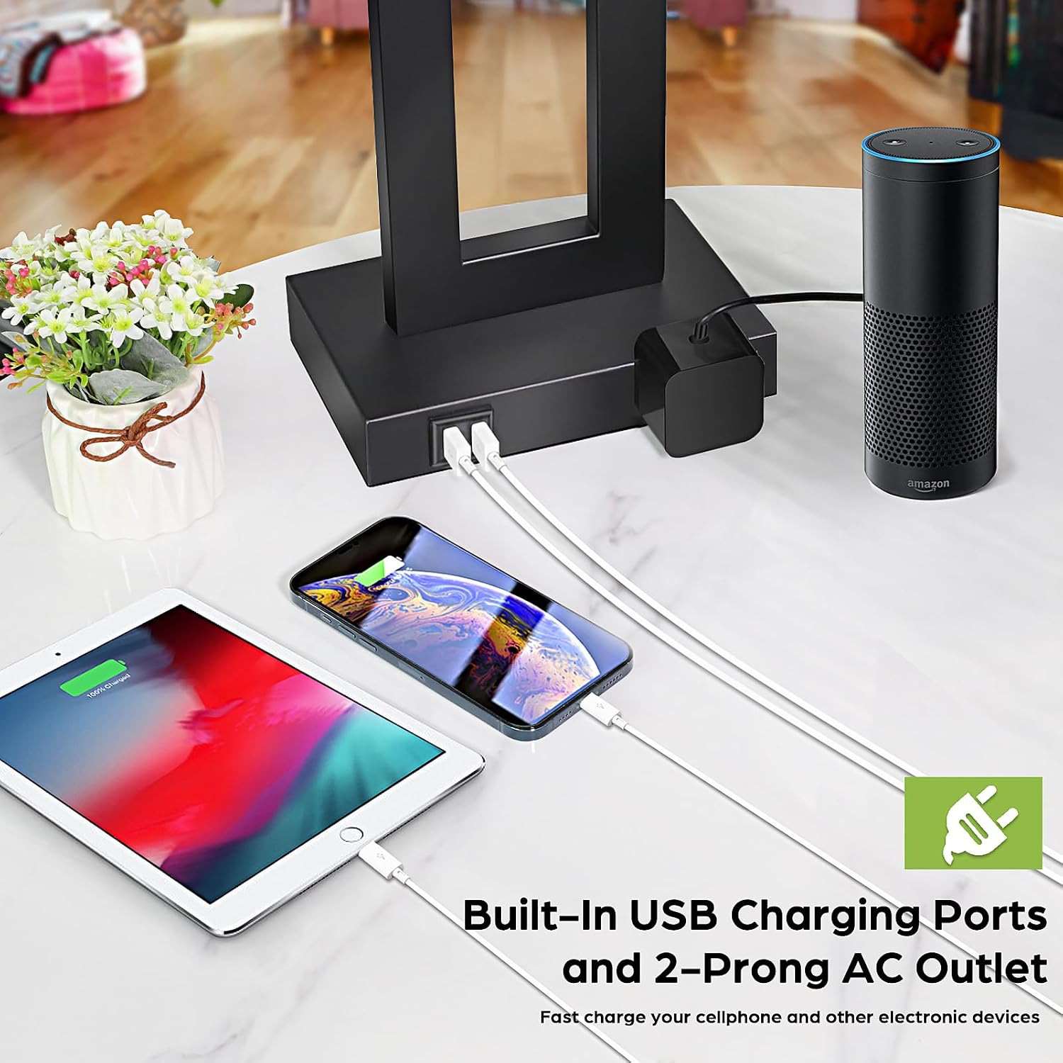 TOBUSA 28'' Tall Black Lamps for Living Rooms Set of 2, Modern Touch Control Table Lamps for Bedroom, 3 Way Dimmable Bedside Lamps with 2 USB Ports&AC Outlet, High-end Decor Lamp for Home Office