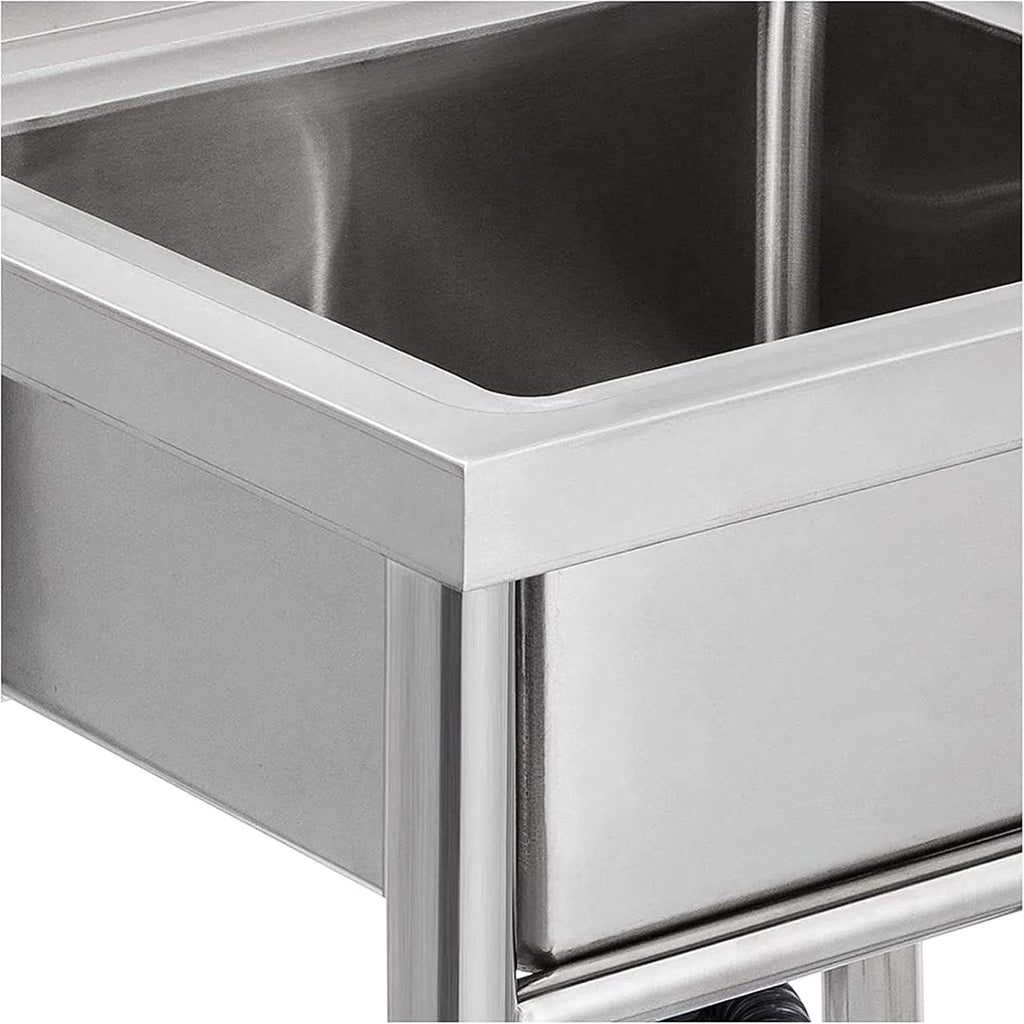 Commercial Kitchen Sink 304 Stainless Steel Free-Standing Utility Sink Set Single Bowl Sink for Garage, Restaurant, Bar, Laundry Room, Indoor Outdoor
