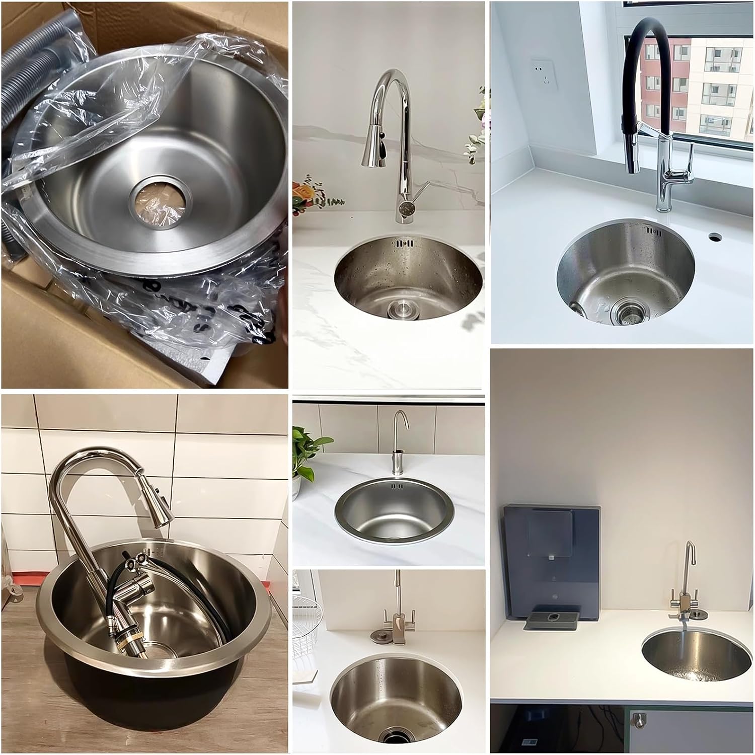 Stainless Steel Kitchen Sink, Single Bowl Sink With Drain Fittings & Overflow, Small Washing Basin, Round Pool For Utility Room, Kitchen, Bar, Pub, Drop In & Undermount(Silver,30cm)