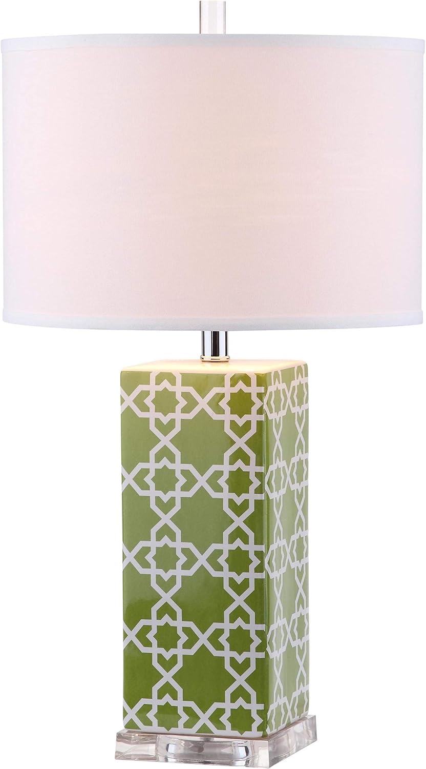 SAFAVIEH Lighting Collection Quatrefoil Modern Contemporary Green 27-inch Bedroom Living Room Home Office Desk Nightstand Table Lamp Set of 2 (LED Bulbs Included)