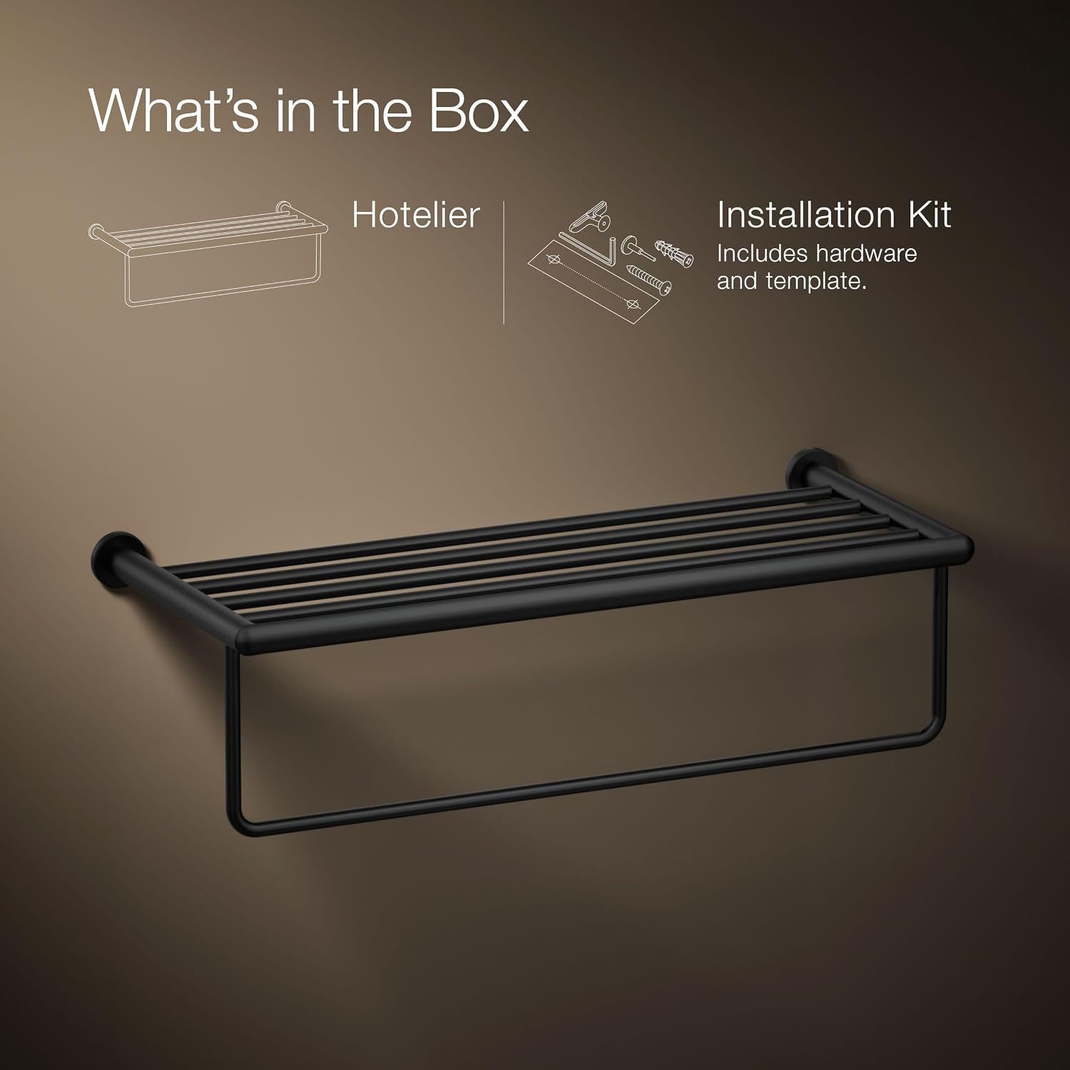 KOHLER Towel Rack by, Bathroom Towel Shelf Hotelier, Kumin Collection, Matte Black, K-24552-BL