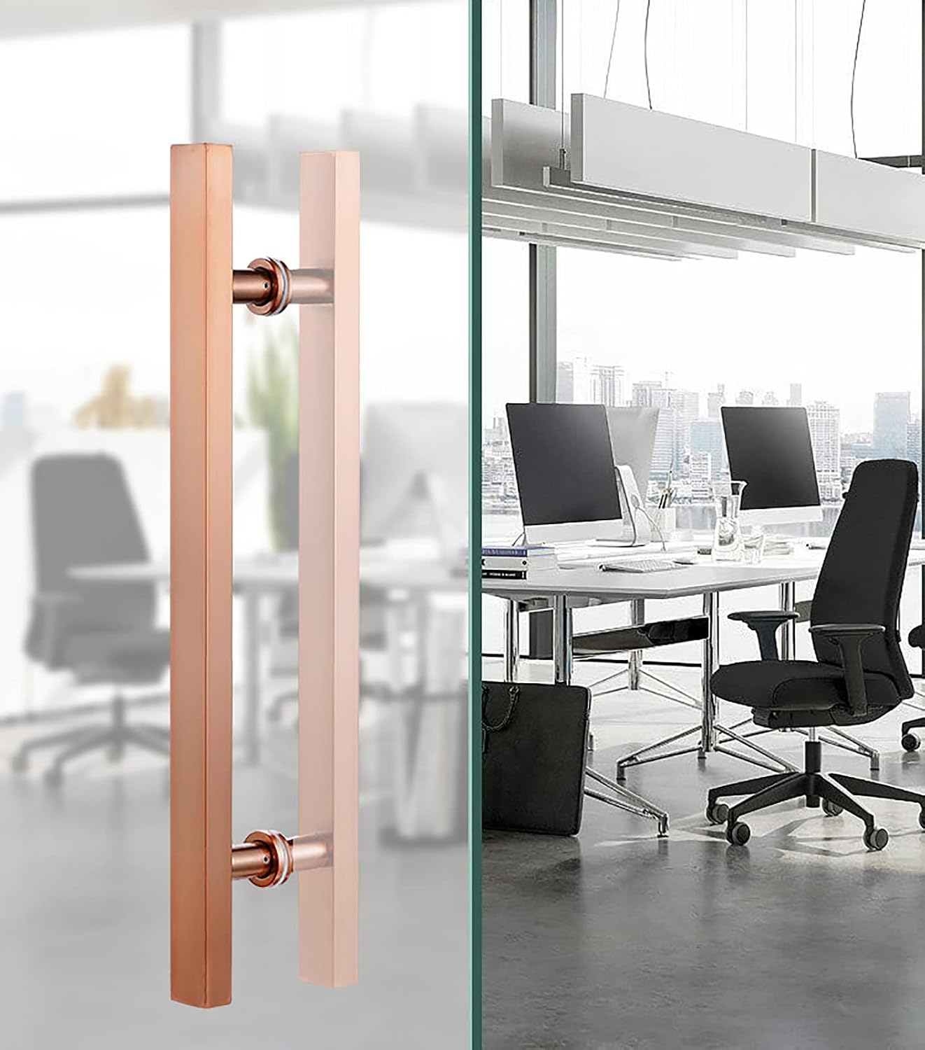 Door Pull Modern Sliding Door Handles Set,Double Sided Barn Doors Shower Door Wood Gate Push Bar with Screws (Gold 60cm/24inch) (Rose Gold 80cm/32inch)