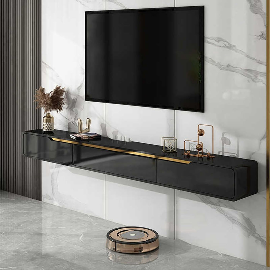Solid Wood Floating TV Stand Wall Mounted, Black, 47.2' Wall Mounted Entertainment Center Console, Hanging tv Media Shelf for Living Room, Bedroom (DSGBLACK-A, 47.2IN)