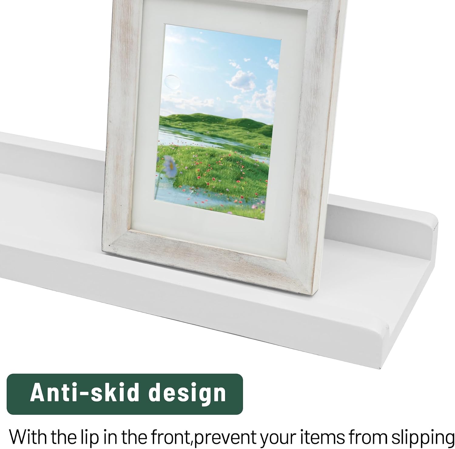 PHOENANCEE Long Floating Shelves for Wall 57 Inch,Real Wood Picture Ledge with Lip Set of 4,Photo Frame Storage Display for Living Room Nursery Bedroom Bathroom Kitchen Home Office Decor (White)