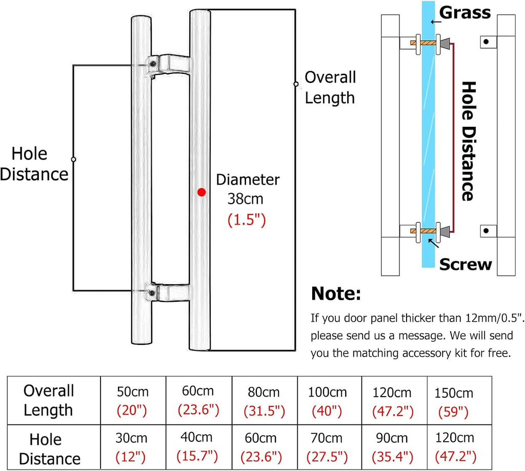 Large Heavy Duty Barn Door Pull Handle Exterior Entry Glass Door Handle Bar with Screws Kit Rust Resistance Easy to Install, Gold-Long 60cm/23.6 inch