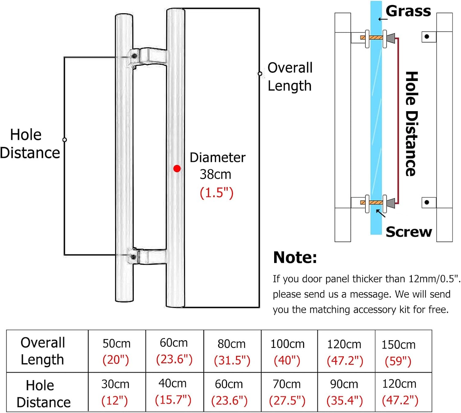 Large Heavy Duty Barn Door Pull Handle Exterior Entry Glass Door Handle Bar with Screws Kit Rust Resistance Easy to Install, Gold-Long 80cm/31.5 inch