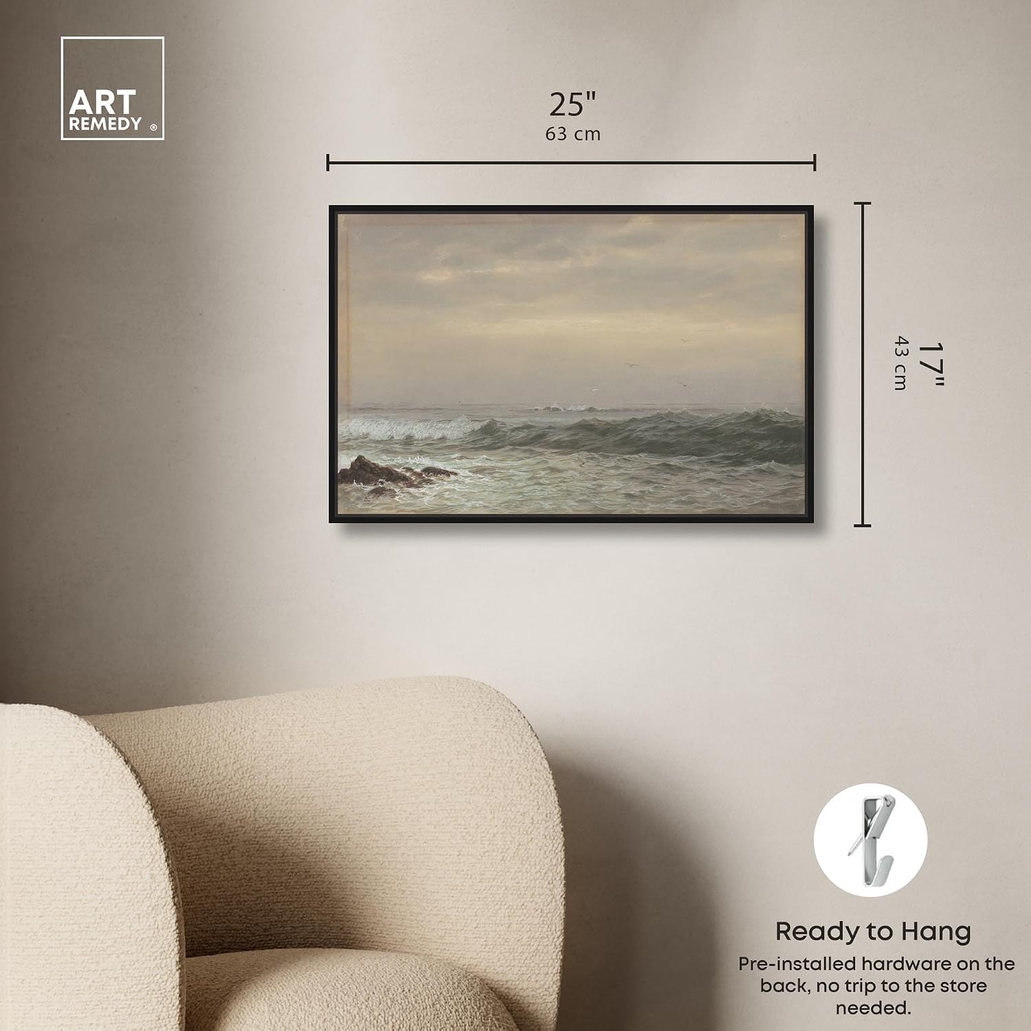Art Remedy Rocks and Breaking Waves Canvas Coastal Classic Art, Black Frame, 24' x 16'